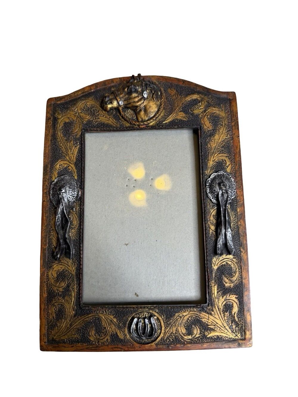 Horse-Lovers Western Tooled Leather-Look 4" x 6" Photo Frame Cowboy Rodeo